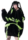 PSYNXX Cyberpunk Tech Faux Fur Black Green Oversized Jacket