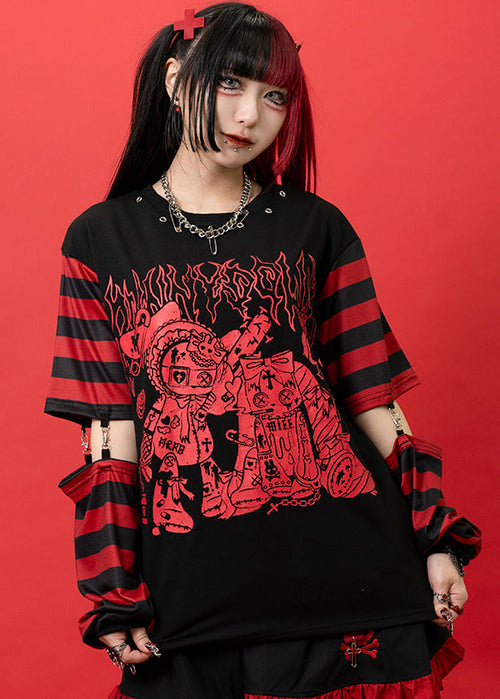Bunny Dolls Punky Bunny Black Red Long Sleeves Oversized Tee