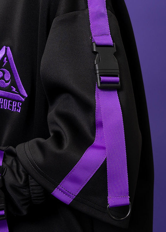 Uzurai Cyberpunk Tech Oversized Black Purple Tee