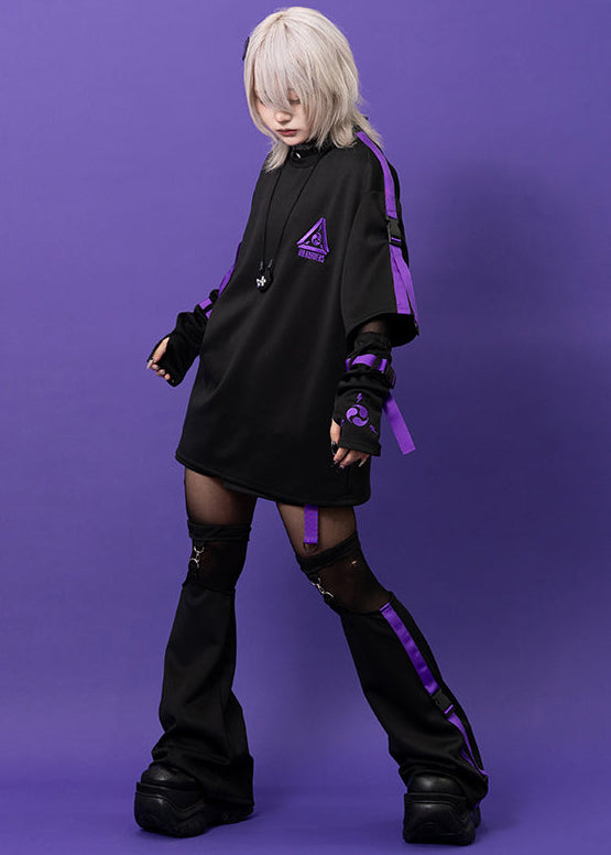 Uzurai Cyberpunk Tech Oversized Black Purple Tee