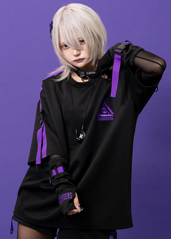 Uzurai Cyberpunk Tech Oversized Black Purple Tee
