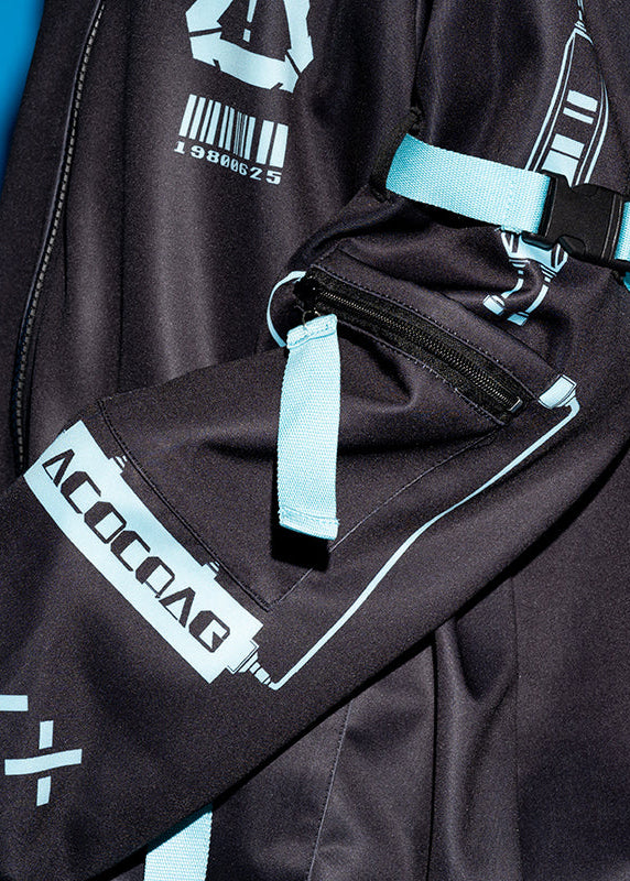 Error Code Cyberpunk Tech Oversized Black Blue Jacket