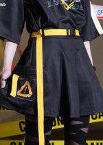 Error Code Cyberpunk Tech Pleated Black Yellow Skirt