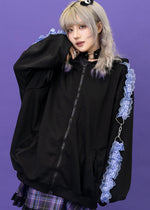 Love Punk Lace & Ribbon Oversized Zip Up Hoodie