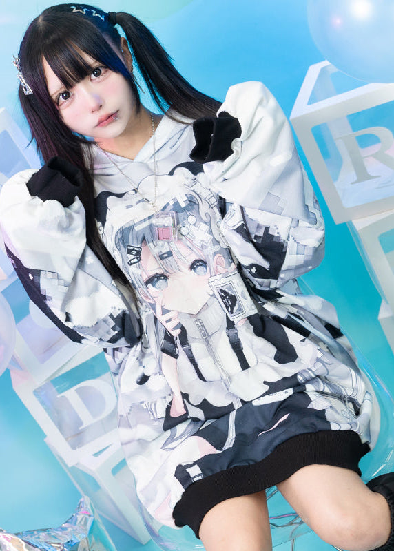 Game Over Anime Game Girl Black Oversized Hoodie