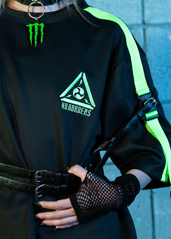 Uzurai Cyberpunk Tech Oversized Black Green Tee