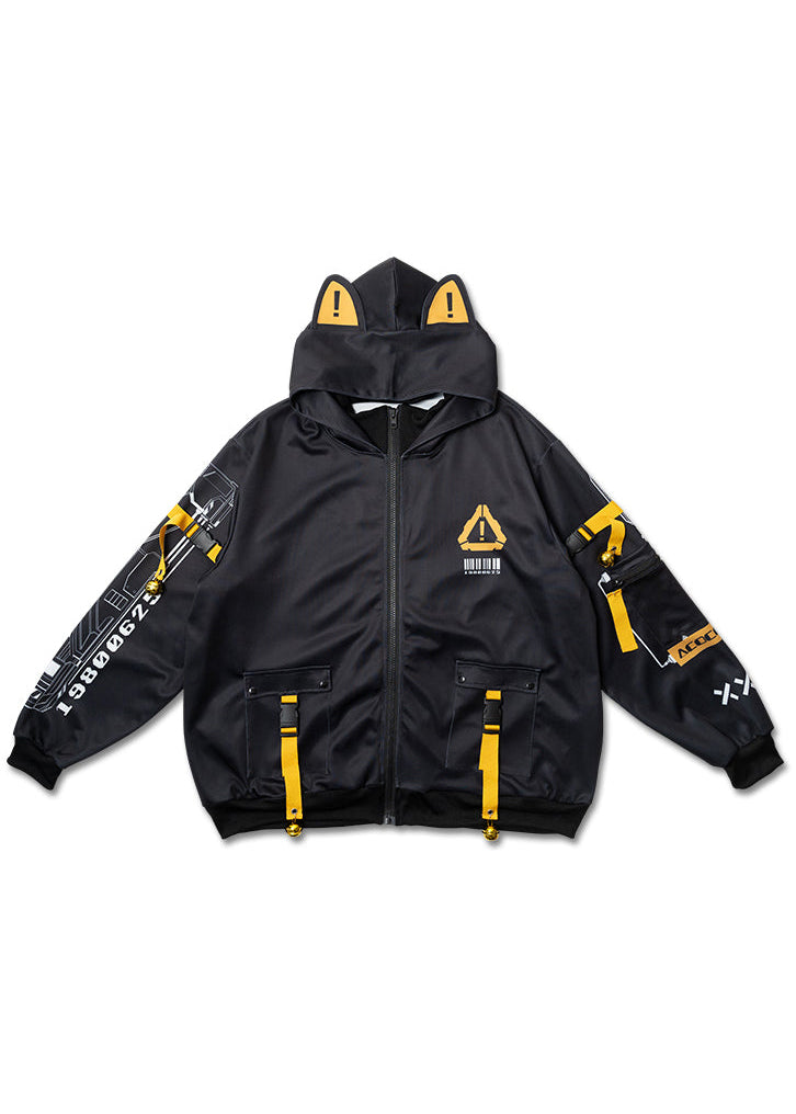 Error Code Cyberpunk Tech Oversized Black Yellow Jacket