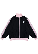 Healing Hearts Oversized Anime Zip Up Jacket in Black/Pink