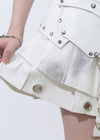 Nightmare White Leather Pleated Skirt
