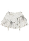 Nightmare White Leather Pleated Skirt
