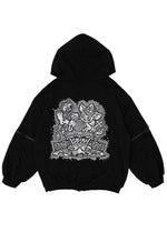 Chaaaos Psychedelic Black Oversized Zip Up Hoodie