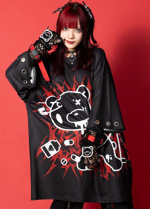 Gloomy Bear Dark Gloomy Ring Black Oversized Tee