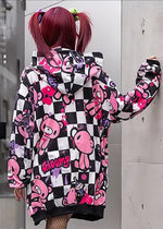 Gloomy Bear Checkered Gloomy Oversized Zip Up Hoodie