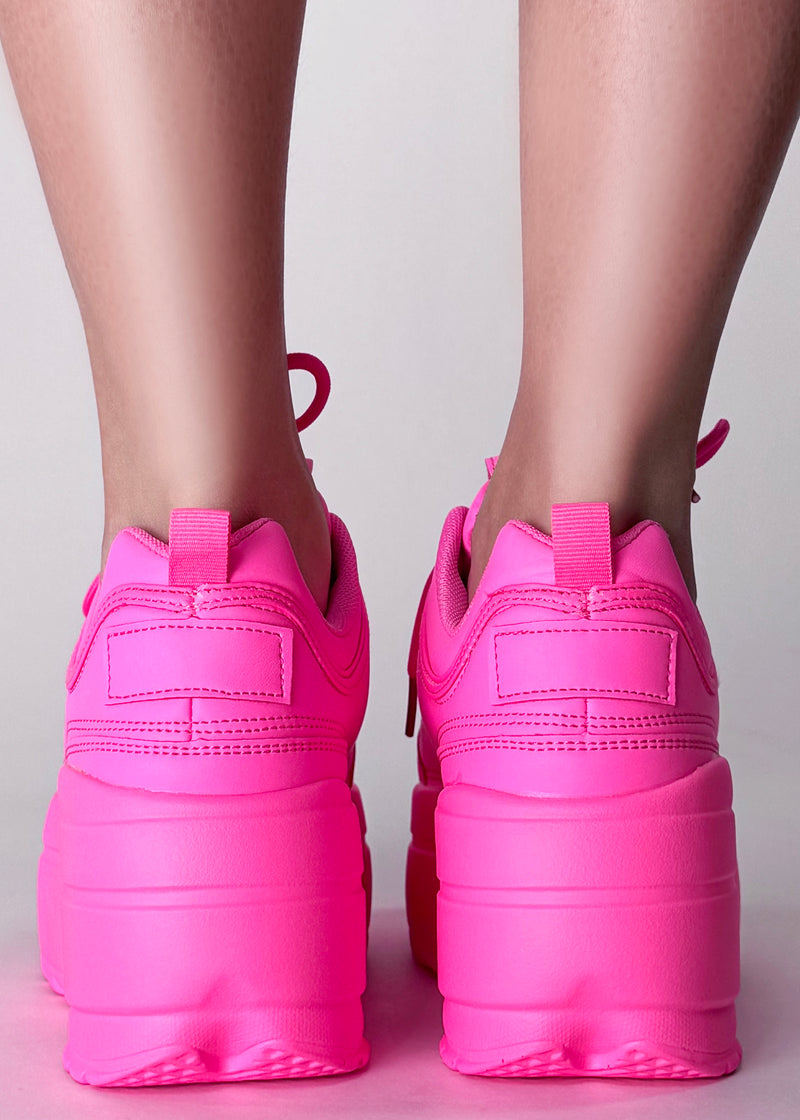 LILY 5005 Neon Riot Hot Pink Platform Sneakers