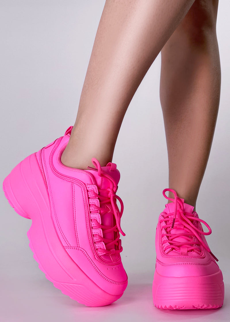 LILY 5005 Neon Riot Hot Pink Platform Sneakers