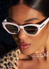 Sawtelle Polarized Sunglasses in Glossy White Silver Mirror