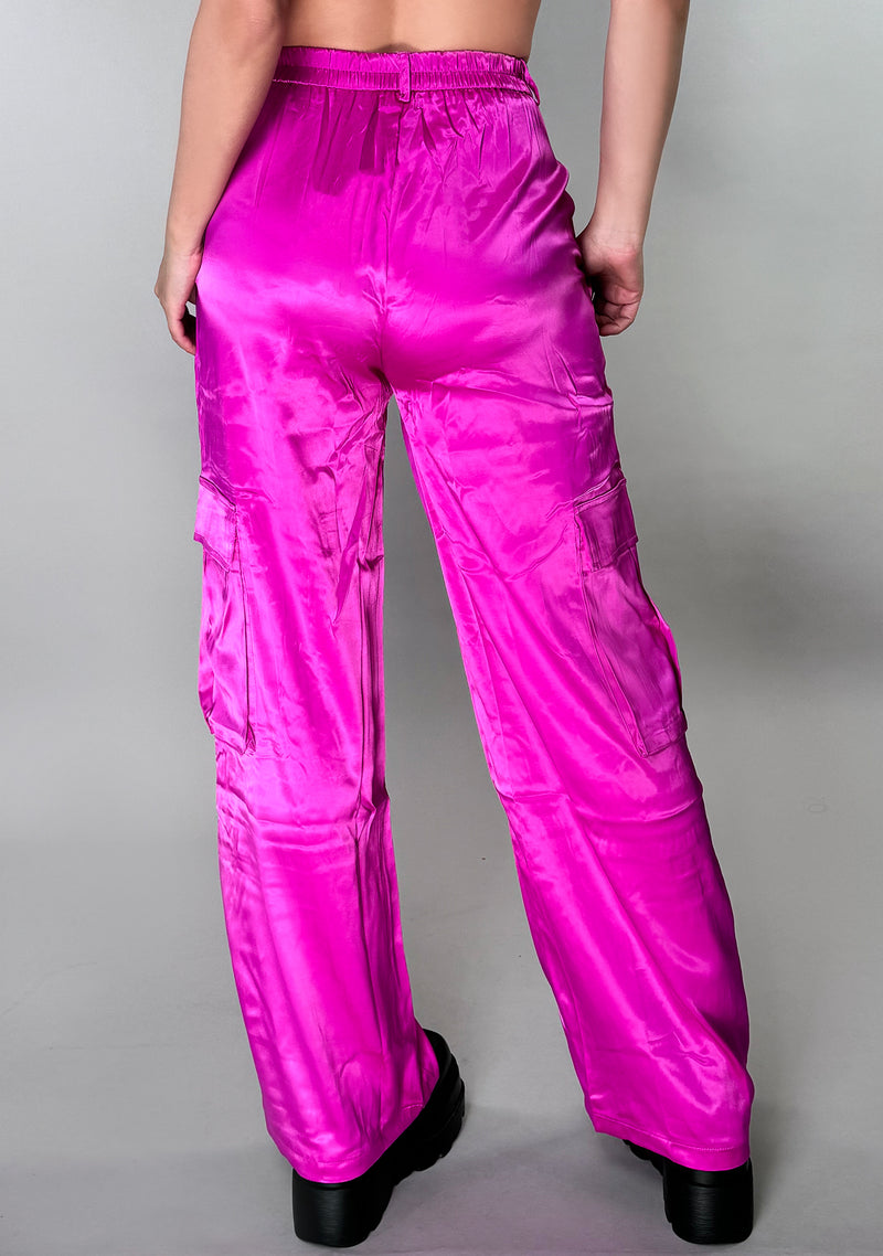 Playground Party Pink Satin Cargo Pants