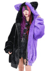 PSYNXX Half & Half Cat Ear Faux Fur Oversized Jacket