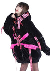 PSYNXX Cyberpunk Tech Faux Fur Black Pink Oversized Jacket