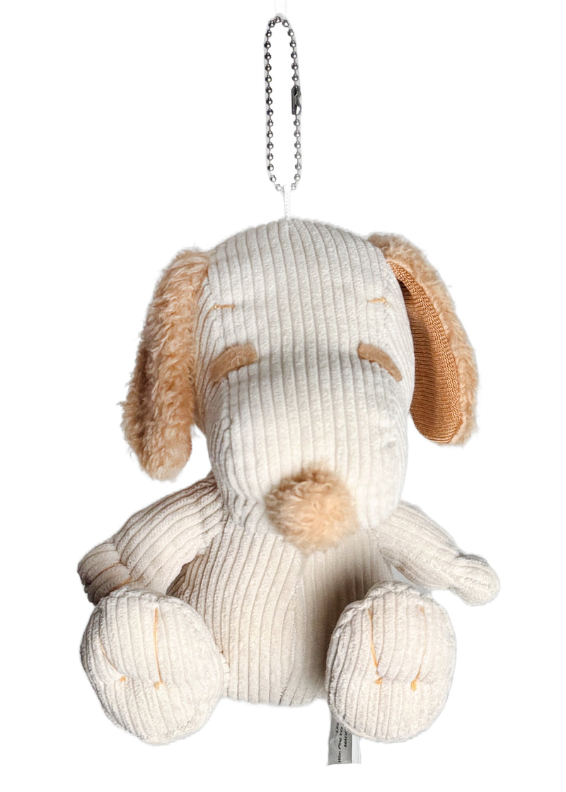 Peanuts Snoopy Beige Corduroy Plush Ball Chain Mascot Keychain