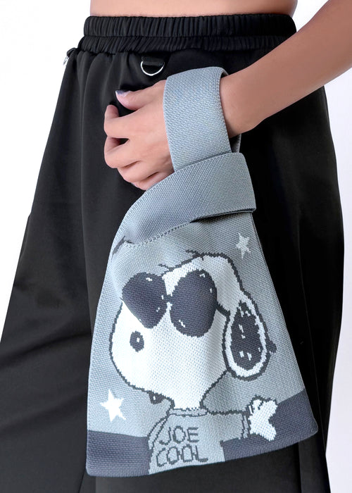 Peanuts Joe Cool Snoopy Knitted Baggu Grey Mini Tote