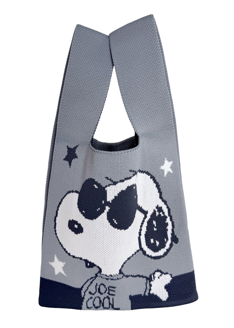 Peanuts Joe Cool Snoopy Knitted Baggu Grey Mini Tote