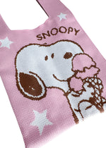 Peanuts Snoopy Loves Ice Cream Knitted Baggu Pink Mini Tote