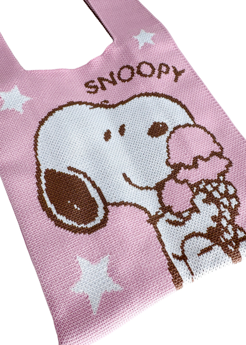 Peanuts Snoopy Loves Ice Cream Knitted Baggu Pink Mini Tote