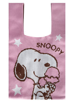 Peanuts Snoopy Loves Ice Cream Knitted Baggu Pink Mini Tote