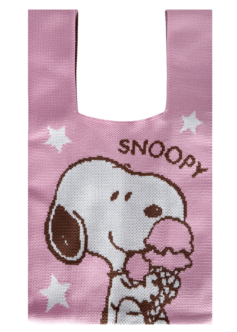 Peanuts Snoopy Loves Ice Cream Knitted Baggu Pink Mini Tote