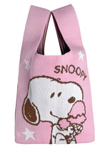 Peanuts Snoopy Loves Ice Cream Knitted Baggu Pink Mini Tote