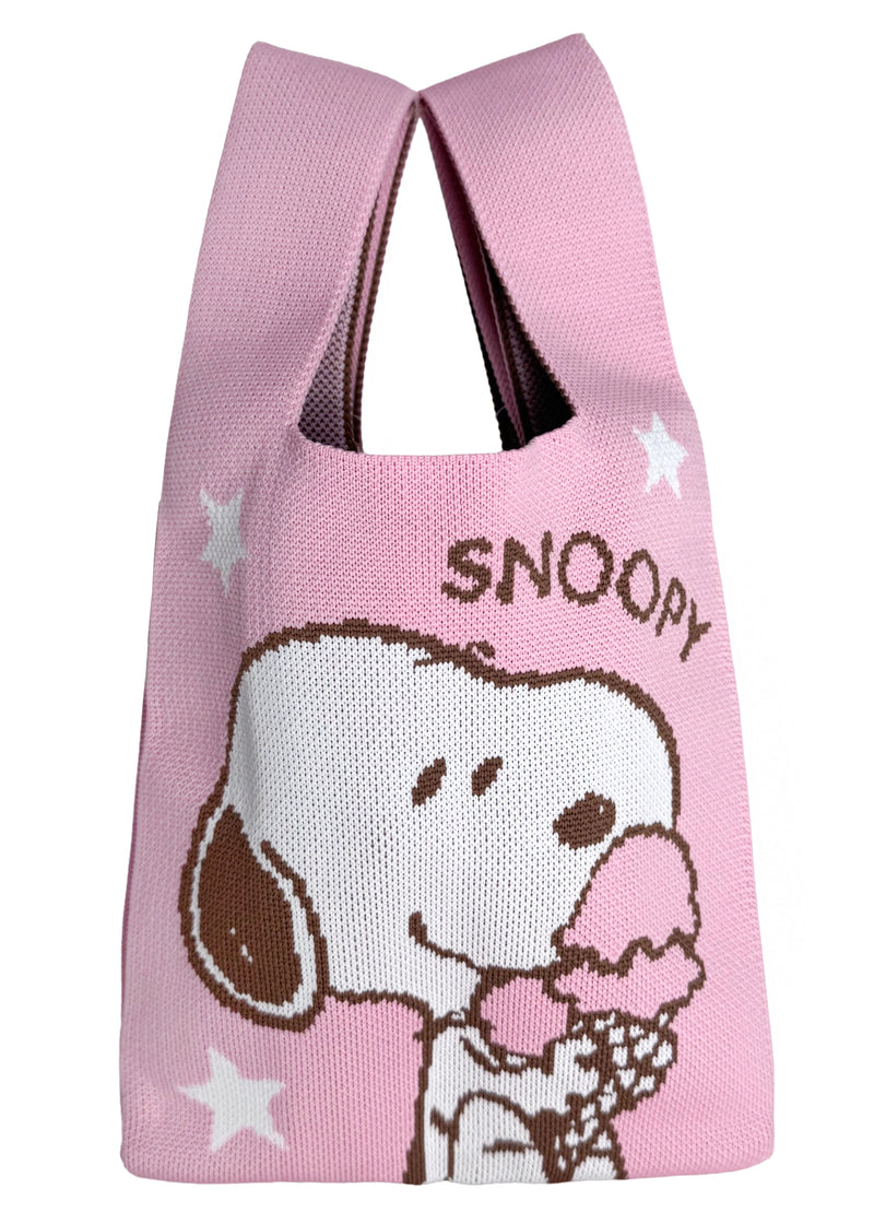 Peanuts Snoopy Loves Ice Cream Knitted Baggu Pink Mini Tote