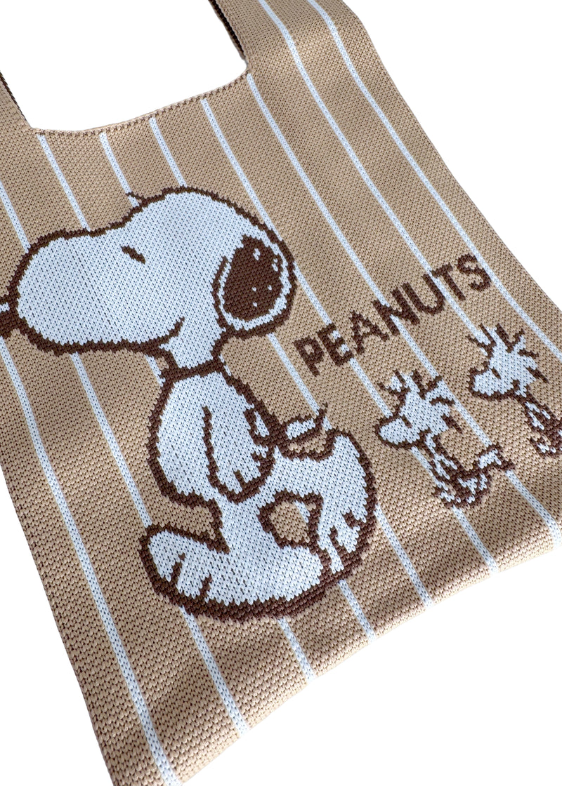 Peanuts Snoopy and Friend Knitted Baggu Brown Mini Tote