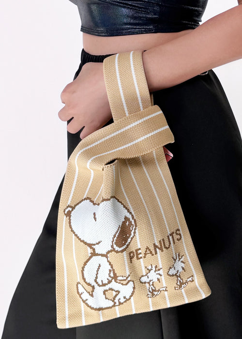 Peanuts Snoopy and Friend Knitted Baggu Brown Mini Tote