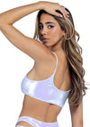 Cyber Stream White Iridescent Keyhole Cropped Top