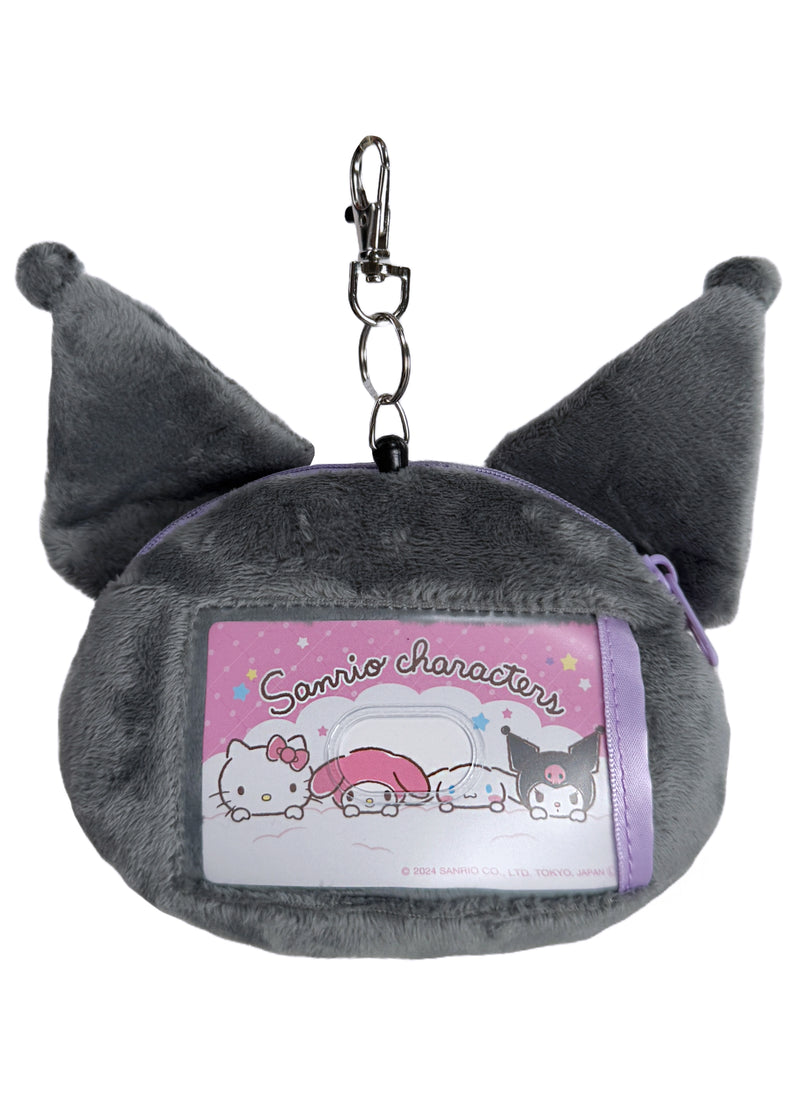 Sanrio Kuromi Face Retractable Cord Pass Holder Plush Mascot