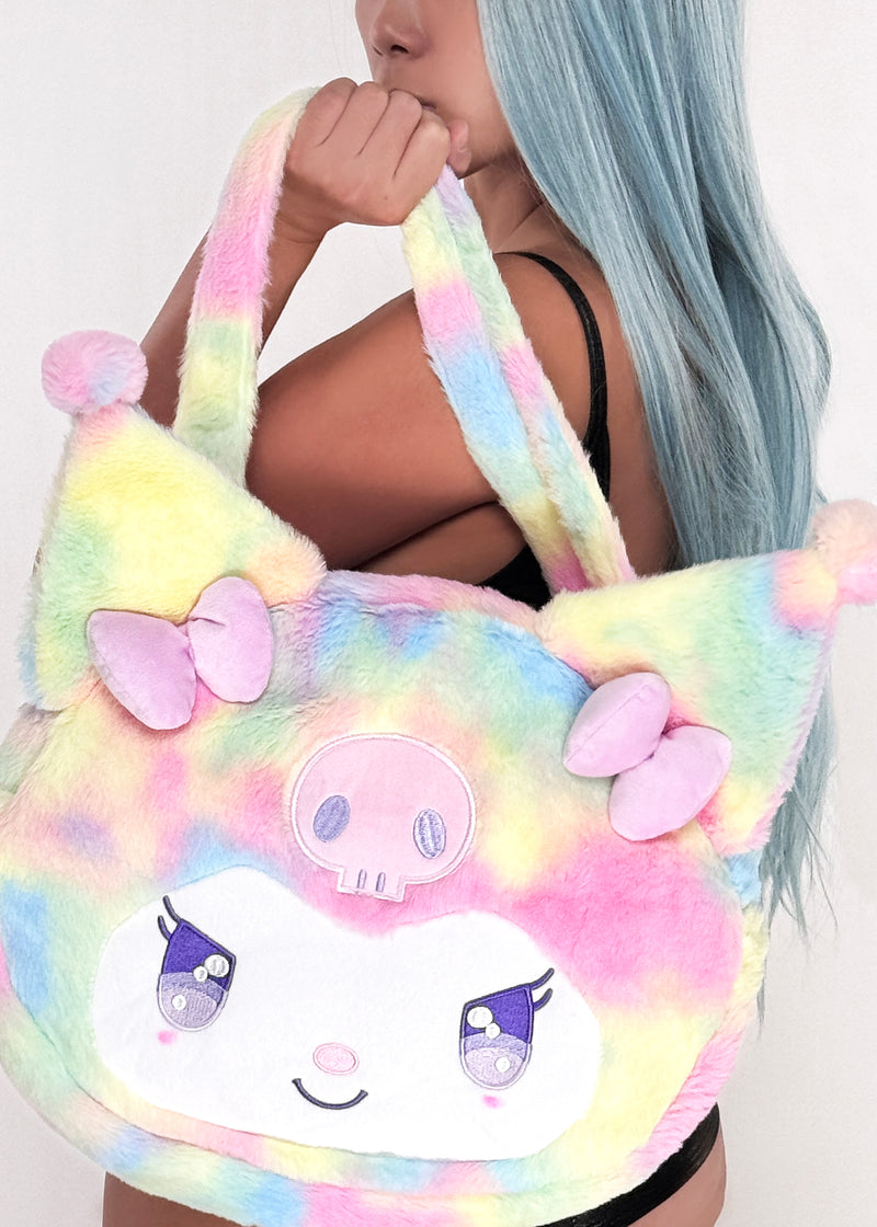 Sanrio Kuromi Pastel Rainbow Anime Eyes Plush Tote