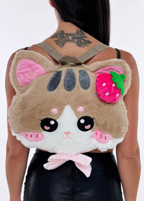 Kawaii Strawberry Kitty Plush Backpack