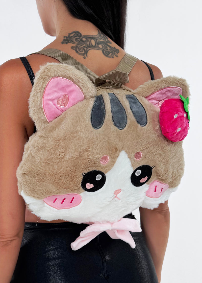 Kawaii Strawberry Kitty Plush Backpack