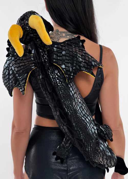 Black Dragon Plush Sling Backpack