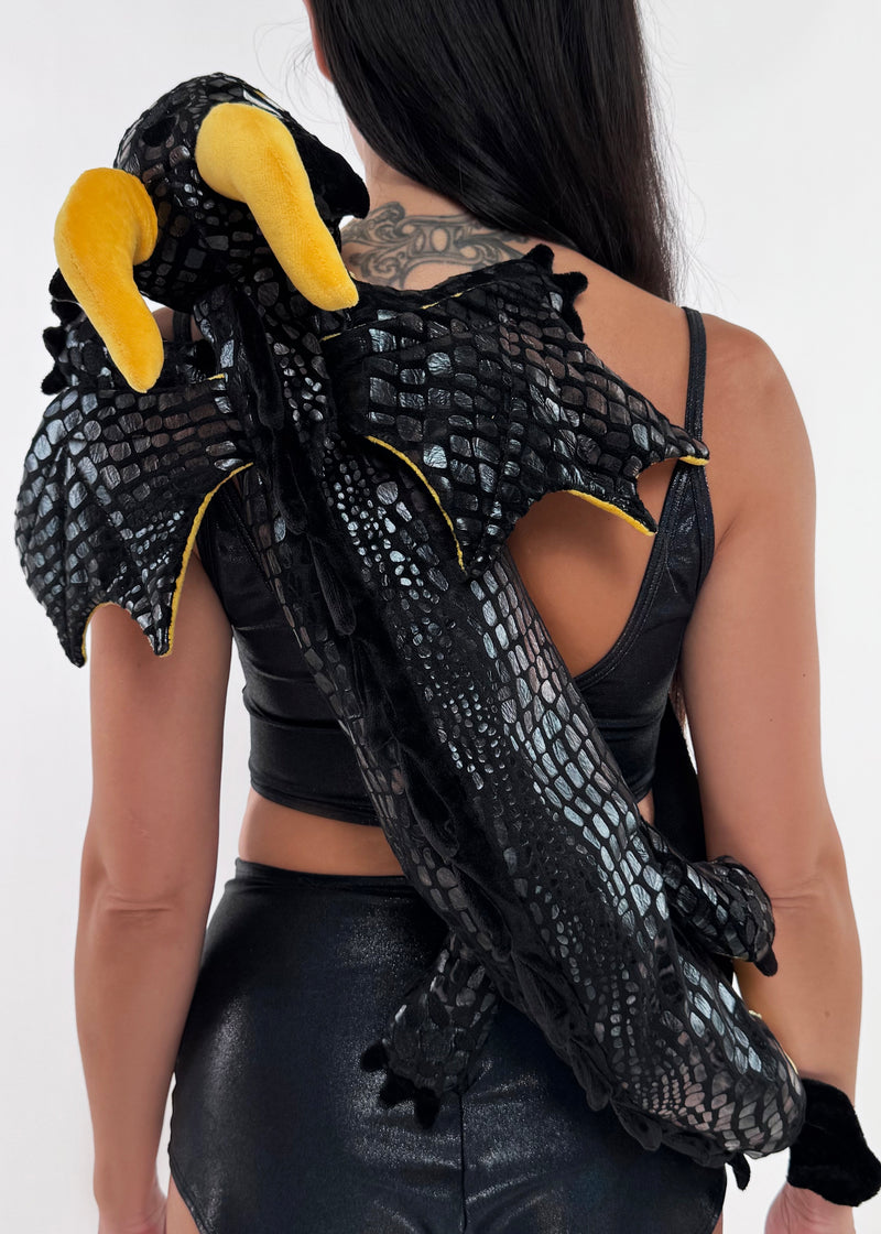 Black Dragon Plush Sling Backpack