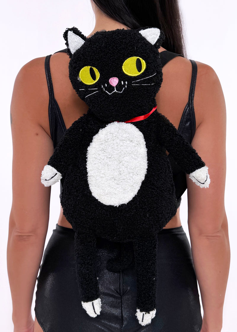 Furry Black Cat Plush Backpack