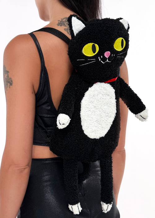 Furry Black Cat Plush Backpack