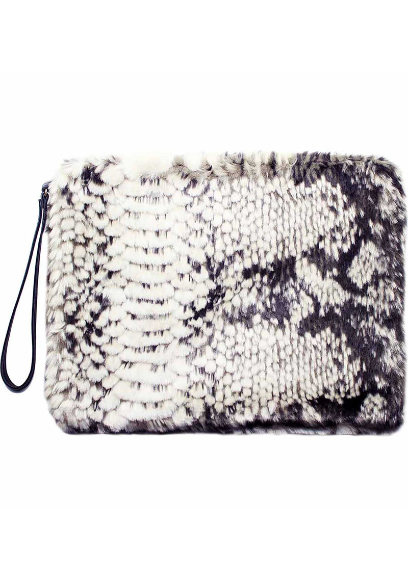 7 LUXE Python Faux Fur Clutch Handbag