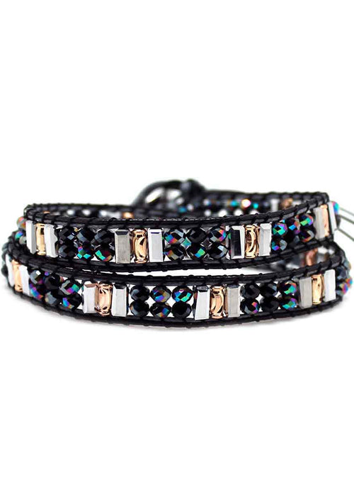 7 LUXE X Katie Soleil Double Wrap Beaded Bracelet in Black/Multi