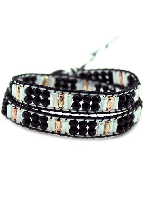 7 LUXE X Katie Soleil Double Wrap Beaded Bracelet in Black/White