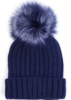 7 LUXE Pom Knit Beanie in Navy