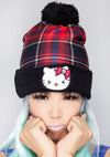 X Hello Kitty Plaid Punk Pom Beanie