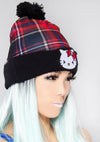 X Hello Kitty Plaid Punk Pom Beanie