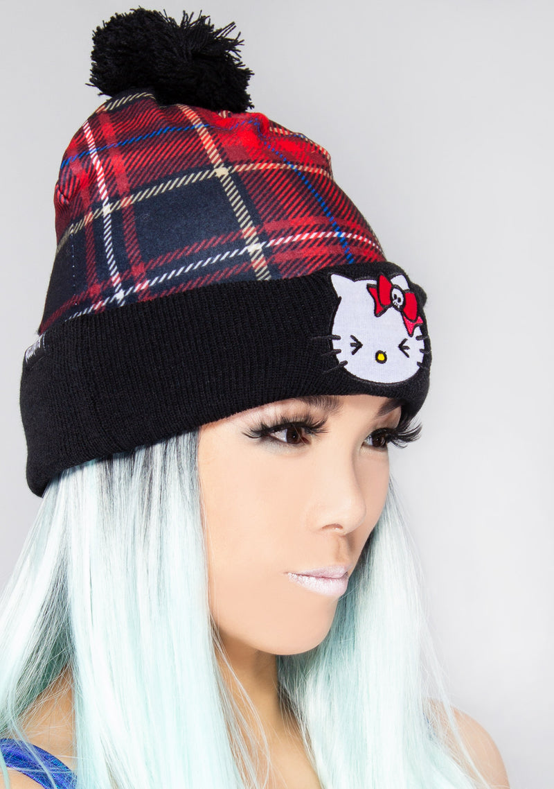 Sanrio Hello Kitty Plaid Punk Pom Beanie